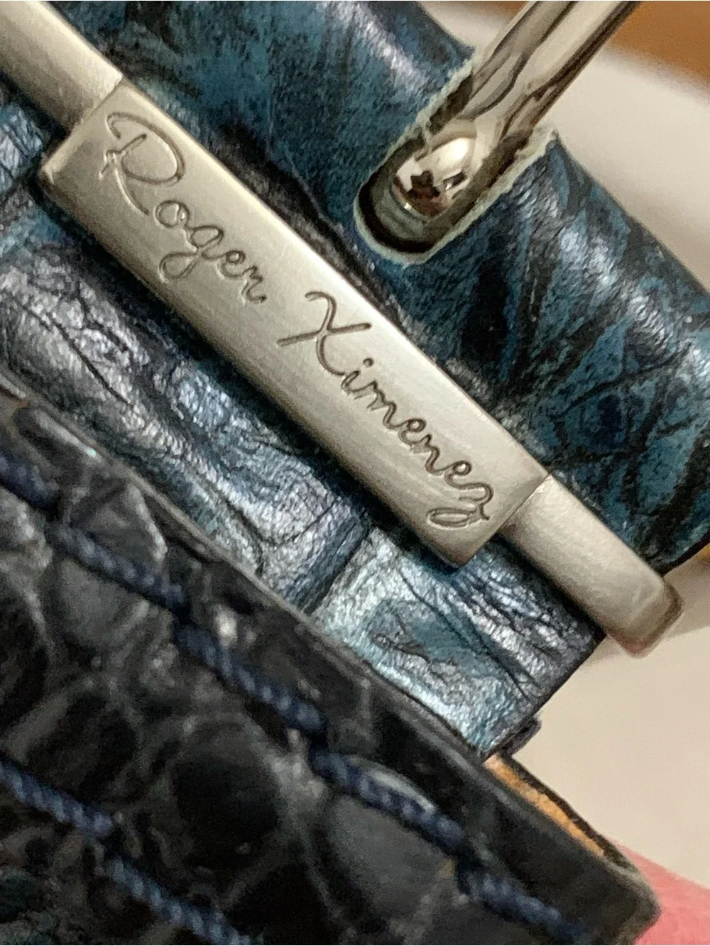 Roger Ximenez Midnight mock crocodile Italian leather Belt Size 38